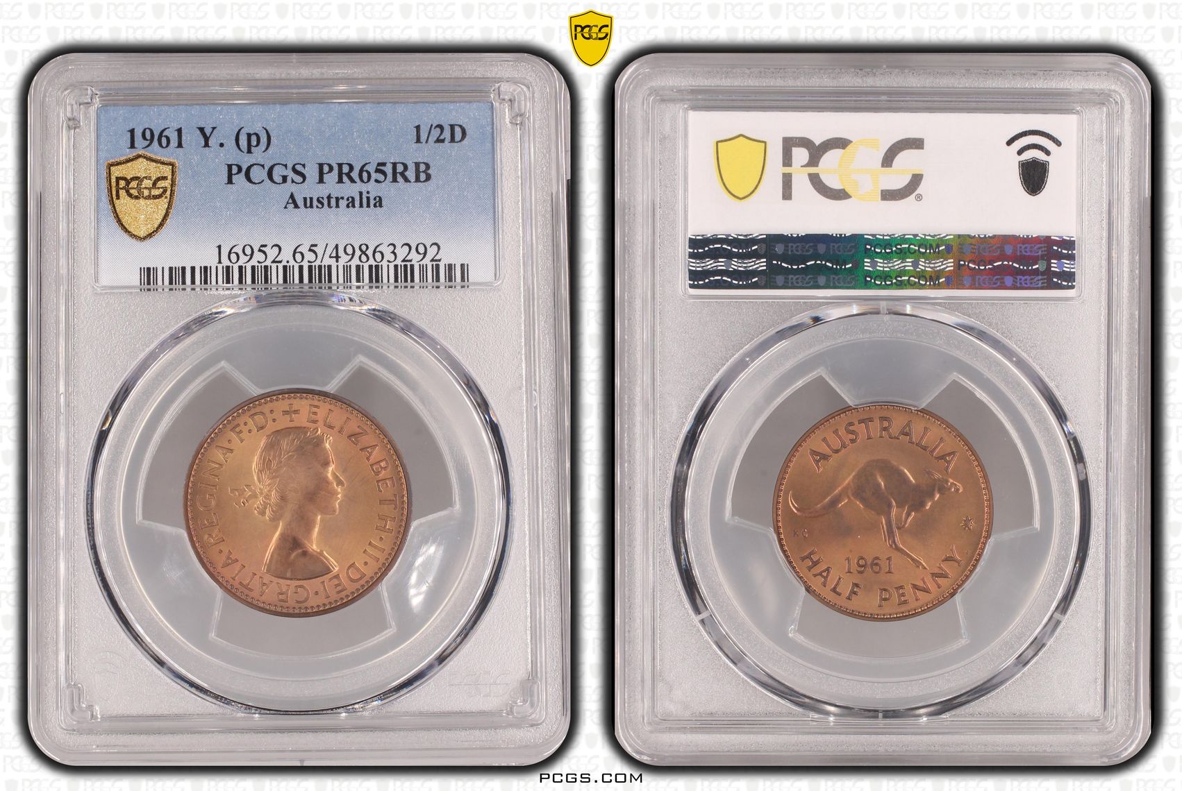 Elizabeth II, POP 1/0, Halfpenny, 1961, PCGS PR65RB