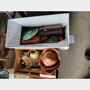 2 boxes of liquor containers and misc. household