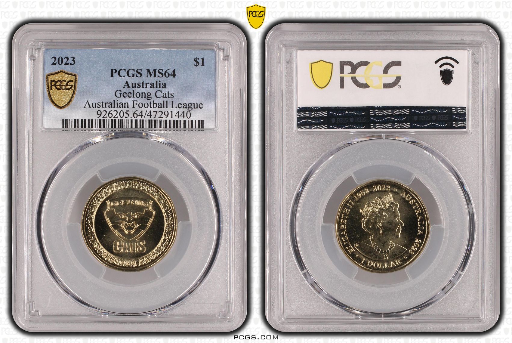Elizabeth II, AFL- Geelong Cats, One Dollar, 2023, PCGS MS64