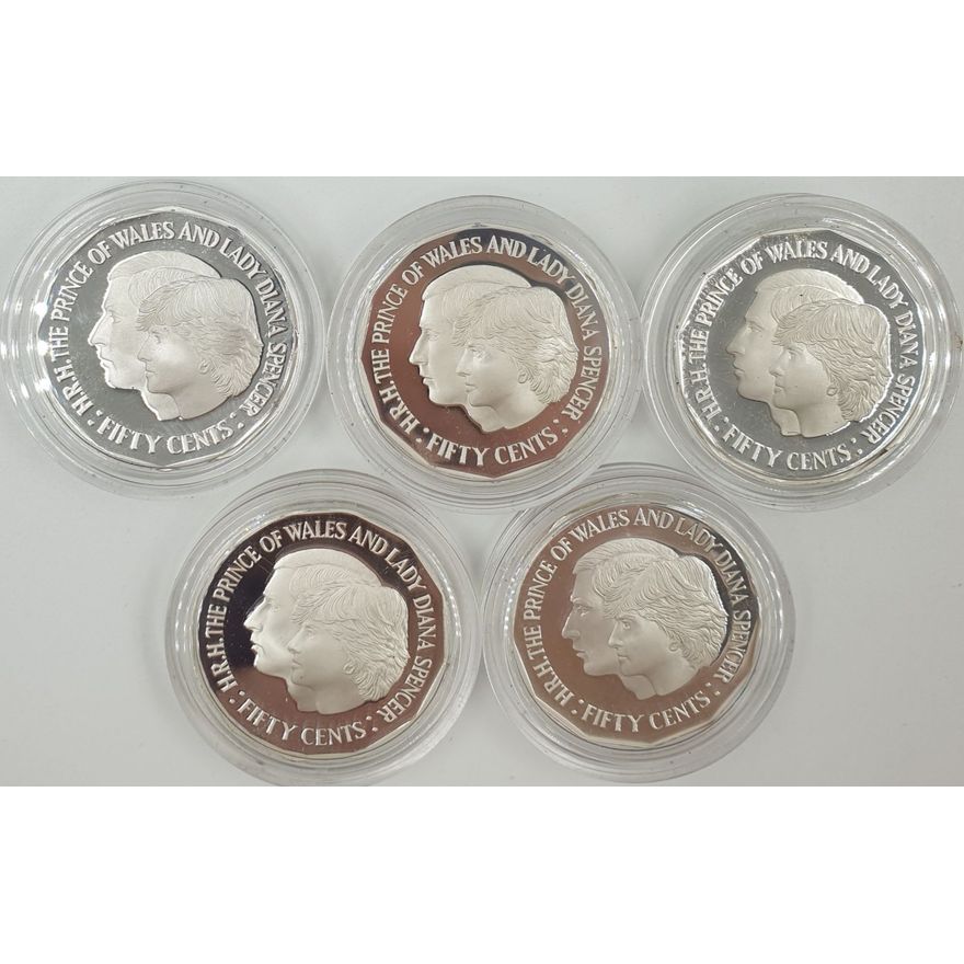 Silver Charles & Di 50c Coins (x5)