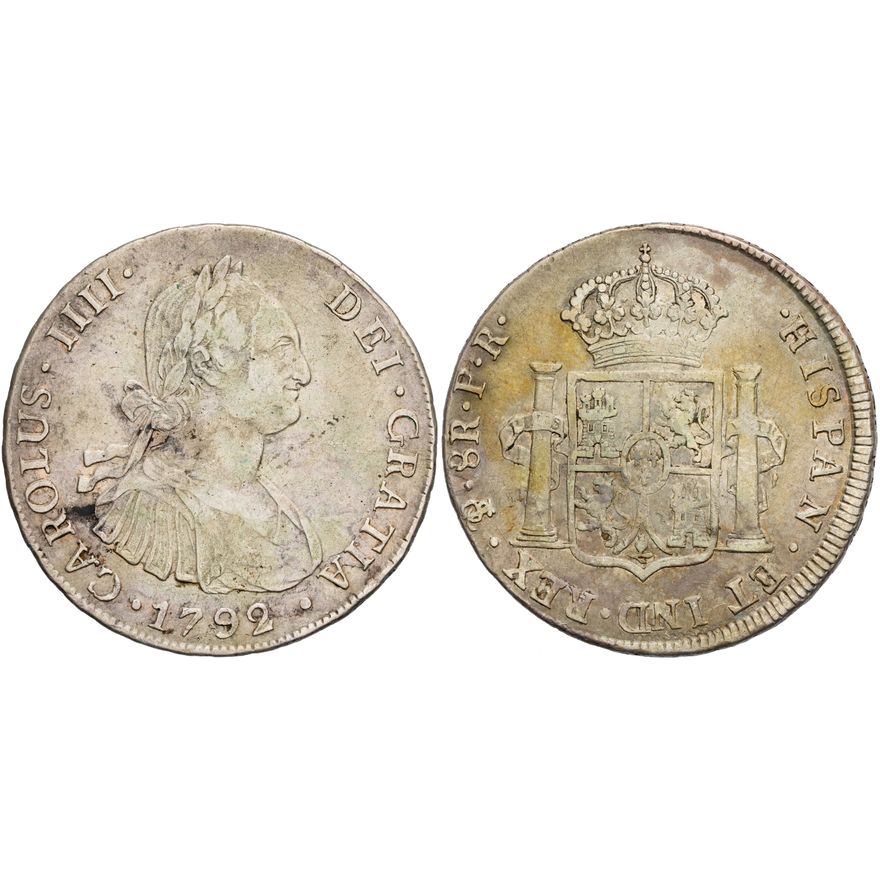 Bolivia, Charles IV, Eight Reales, 1792,  F - gF
