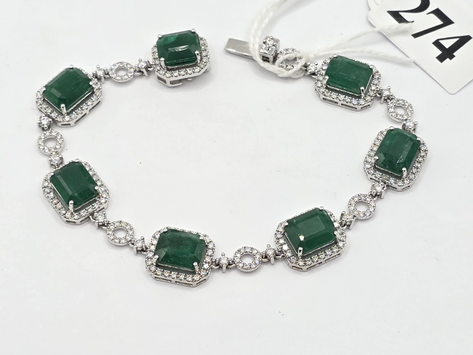 274 · 14K GOLD EMERALD DIAMOND HALO BRACELET