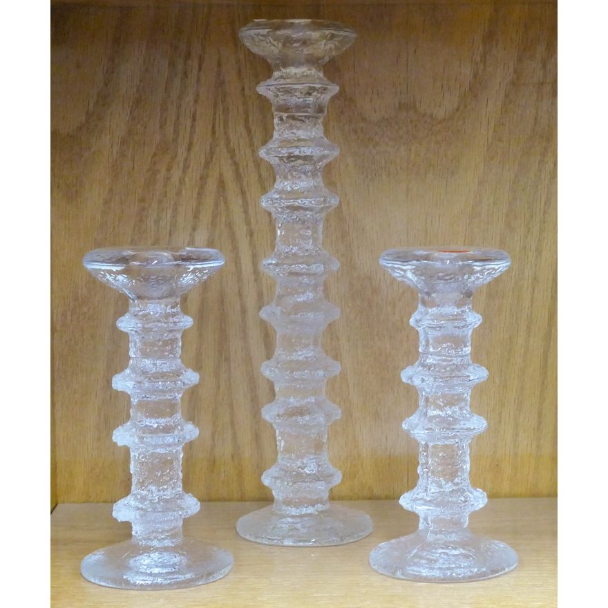 3pc Iittala Timo Sarpaneva Festivo Glass Candlesticks