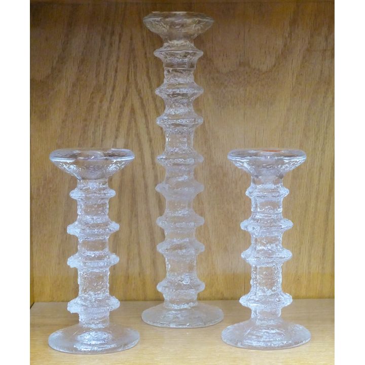 3pc Iittala Timo Sarpaneva Festivo Glass Candlesticks