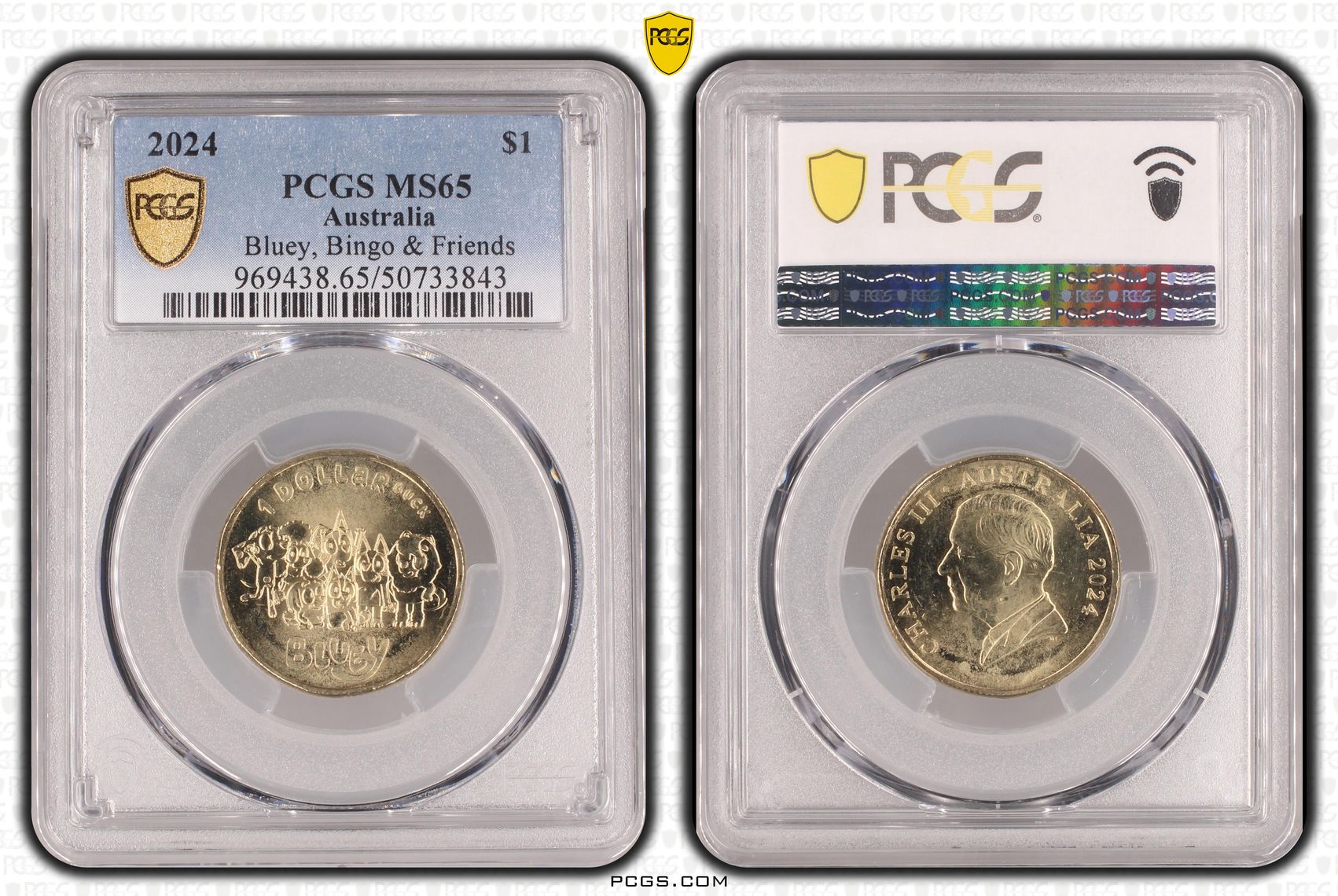 Bluey, Bingo & Friends POP 2/0, One Dollar, 2024, PCGS MS65