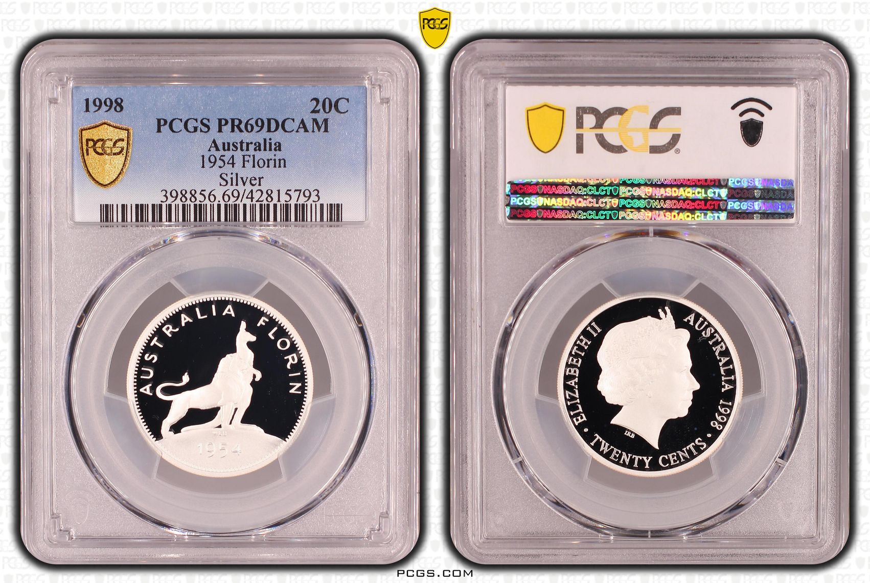 198 · 1998 Australia Twenty Cent, 20c 1954 Florin Silver PCGS - PR69DCAM -793