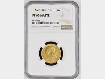 1902 EDWARD VII MATTE PROOF GOLD SOVEREIGN PF60