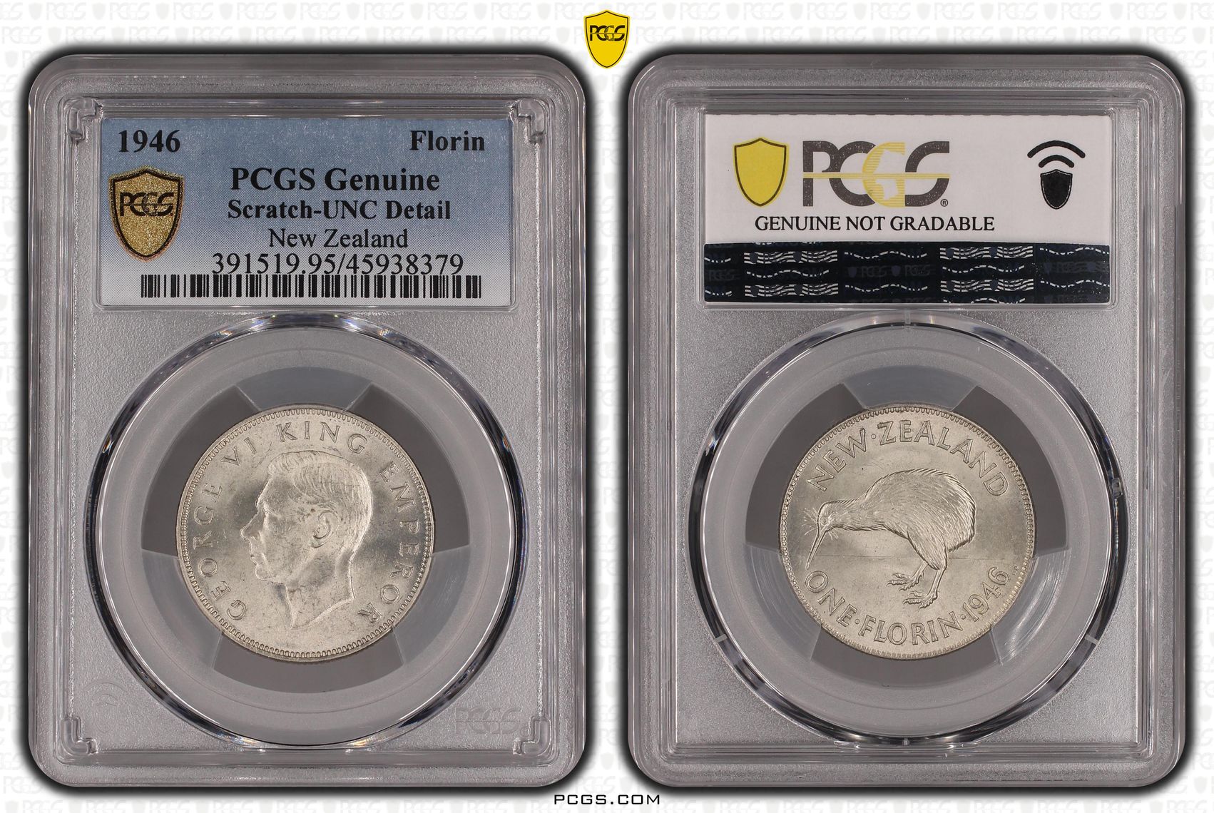 1946 New Zealand Florin Silver PCGS - Genuine - UNC Details (95 - Scratch) -379