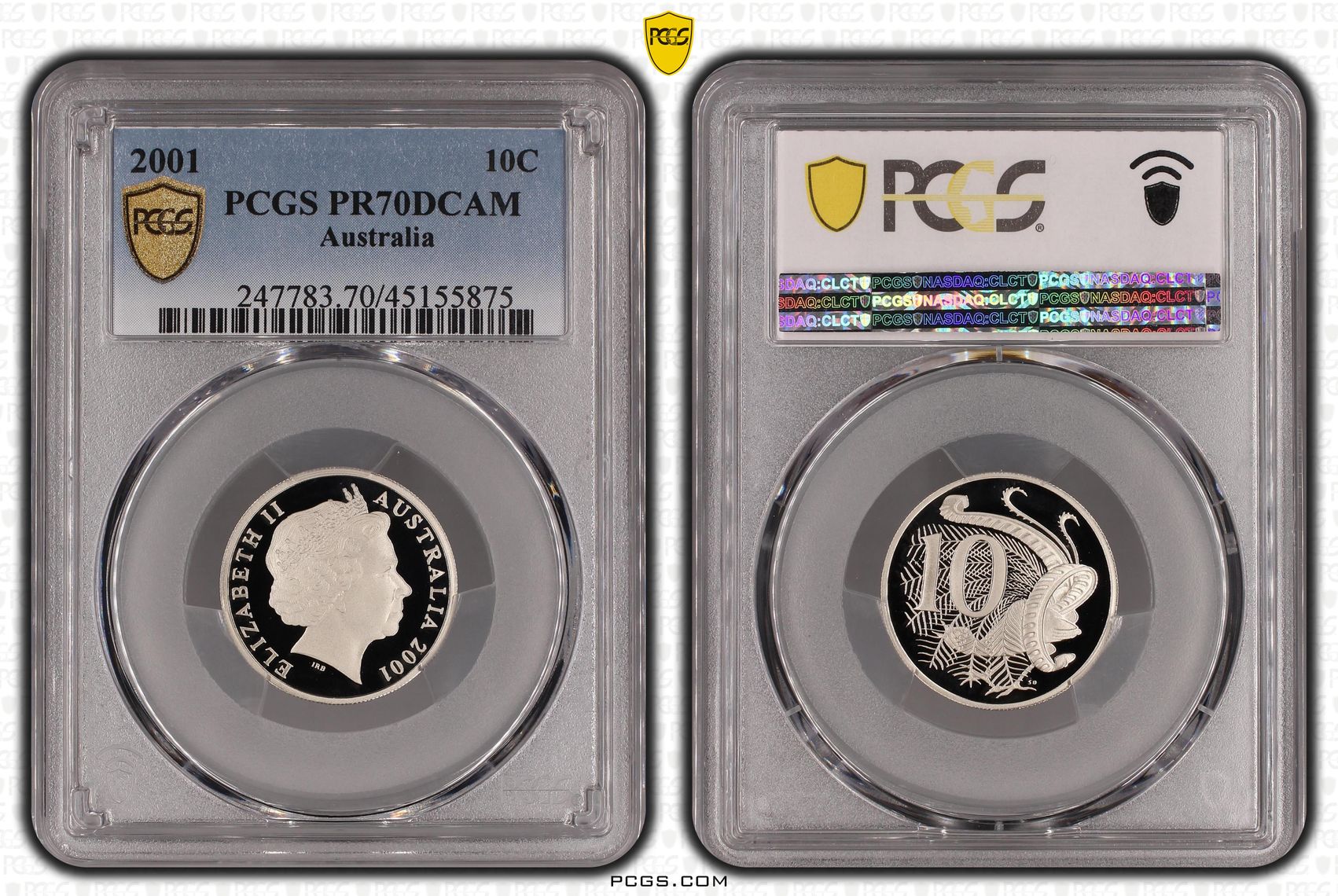 Elizabeth II, Ten Cent, 2001, PCGS PR 70DCAM