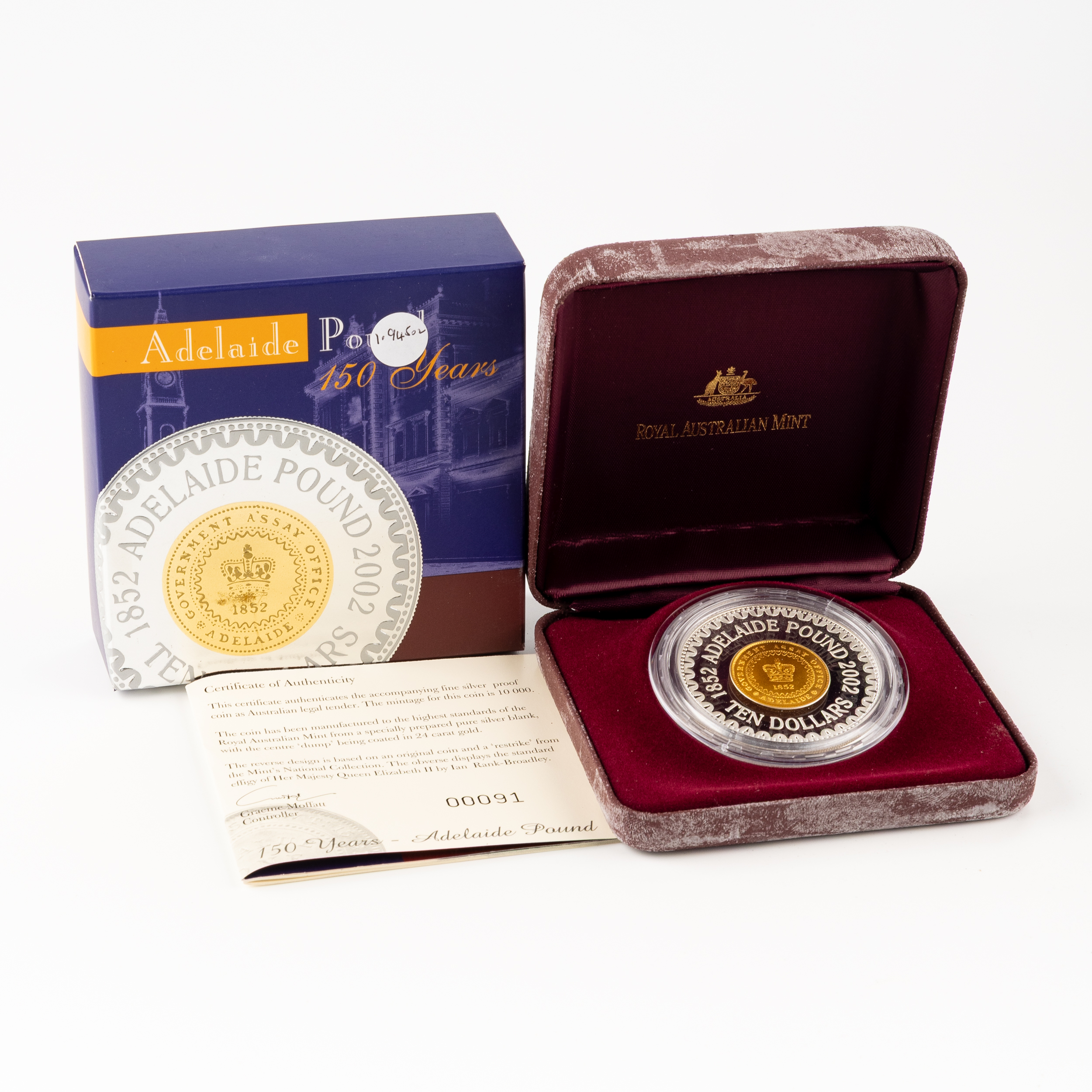 Elizabeth II, RAM - 150 Years Adelaide Pound, Ten Dollars, 2002, FDC