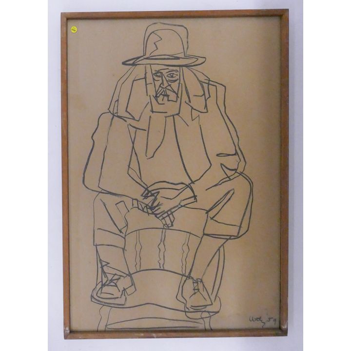 Windsor Utley Seated Figure Charcoal Drawing- 39x28'' framed- some staining at bottom