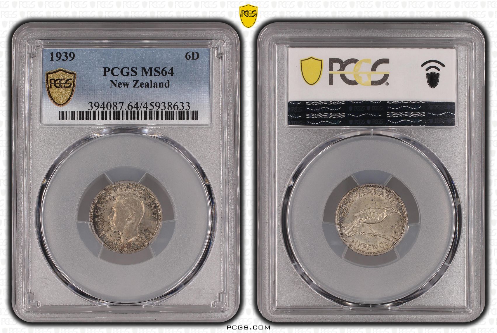 1939 New Zealand Sixpence PCGS - MS64 -633