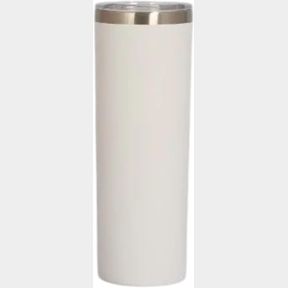 20 OUNCES POWDER COATED STAINLESS STEEL 20OZ STRAIGHT SKINNY TRAVEL TUMBLER WITH SLIDE TAB LID (WHITE/SILVER EDGE)