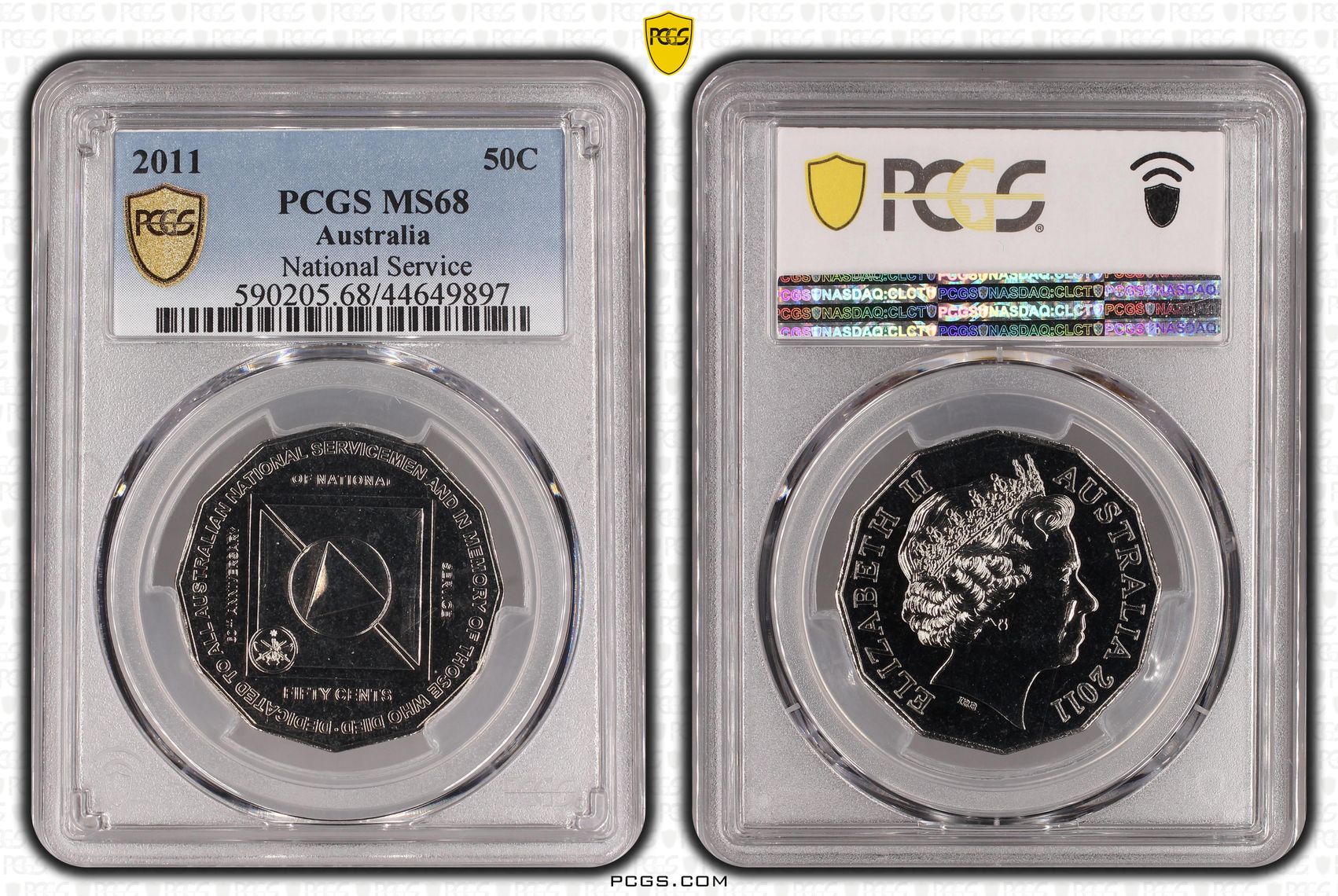 99 · 2011 Australia Fifty Cent, 50c National Service PCGS - MS68 -897