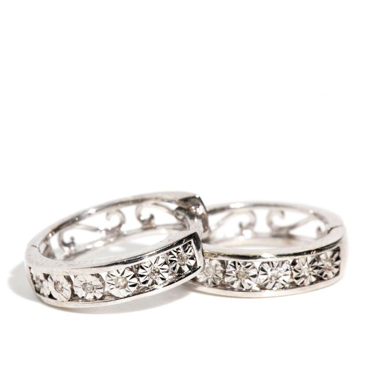 Diamond Set 9ct Gold Hoop Earrings,