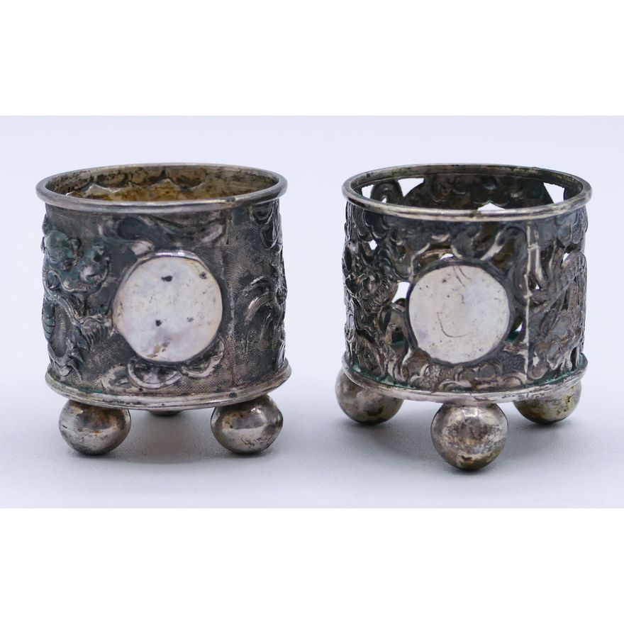 2pc Chinese Export Silver Dragon Salts 1.5'' - 46 Grams TW