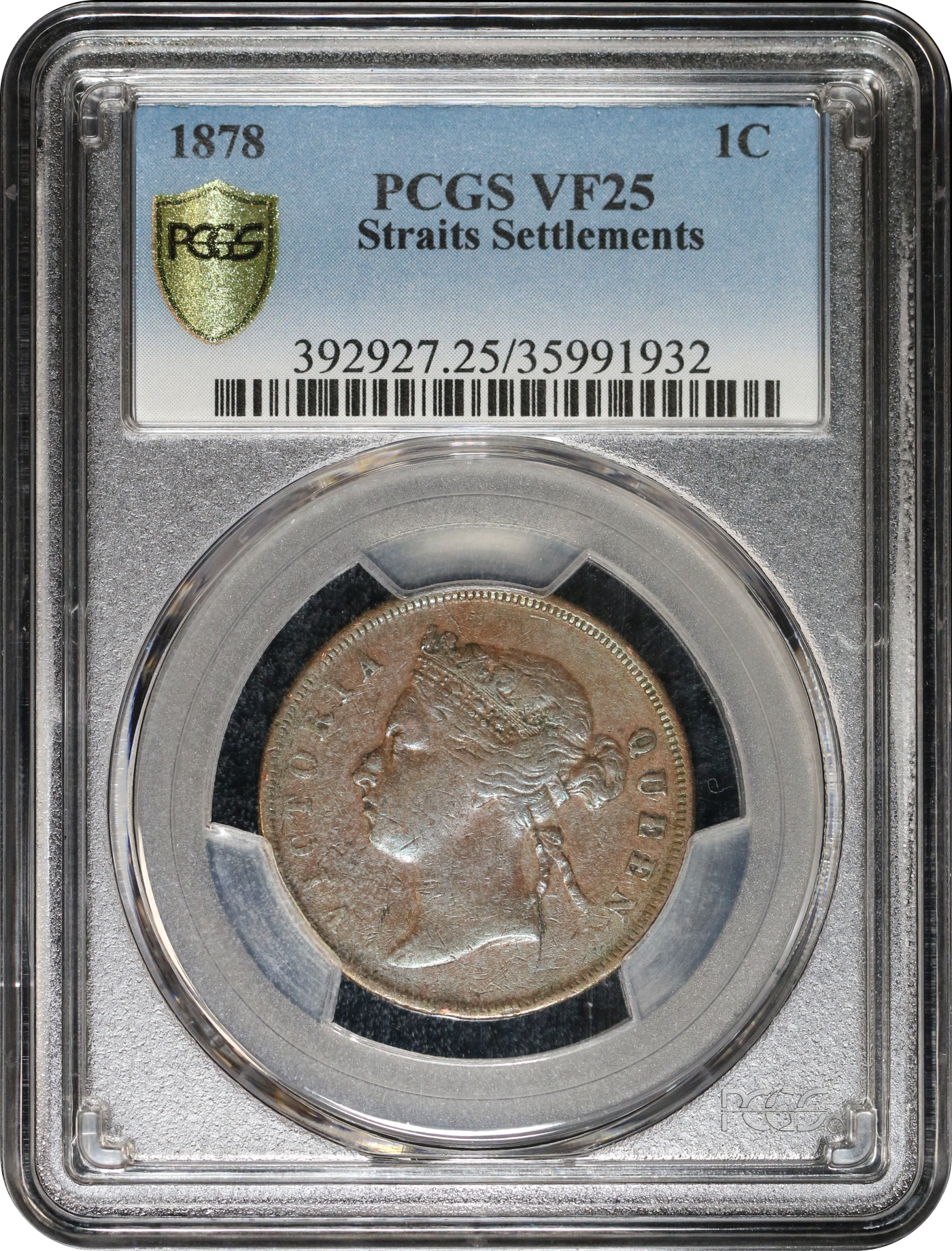 Straits Settlemnts 1878 1 Cents QV KEY YEAR PCGS VF25 | Monetarium 