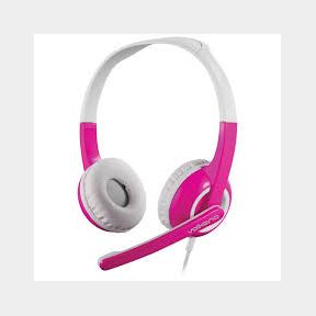 Volkano Chat Junior Series Kids Headphone with Boom Mic Cable Protector - Pink / White - - 51746/1174 AS B1 (S9)