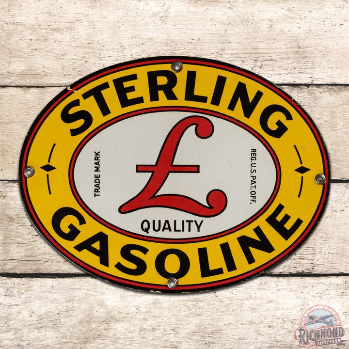 Sterling Quality Gasoline Single Sided Porcelain Pump Plate Sign