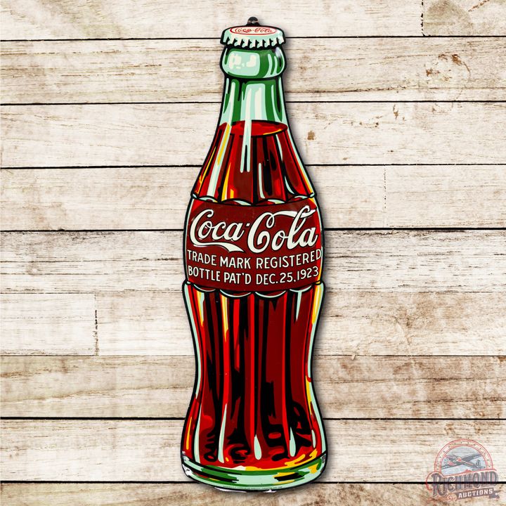 1933 38" Coca Cola Die Cut Embossed Christmas Bottle Tin Sign