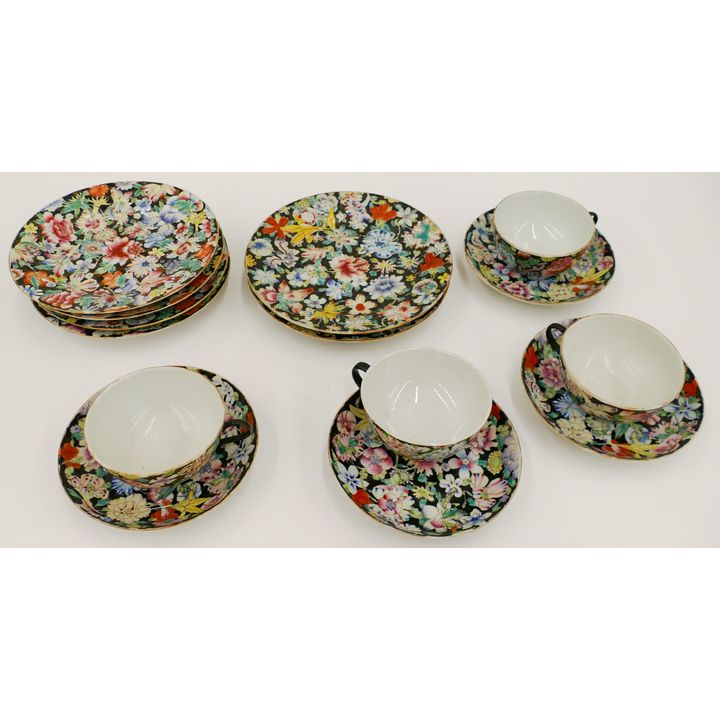 10pc Chinese Millefleur Porcelain Dishes 5.75'' to 7.5'' Diameter