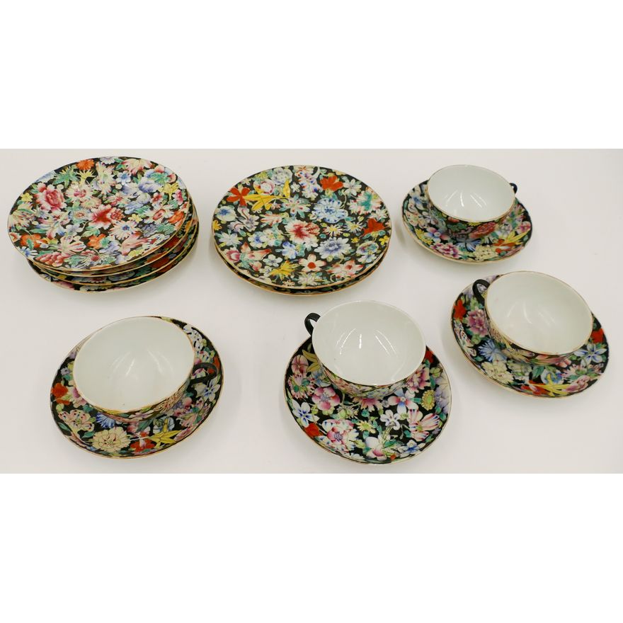 10pc Chinese Millefleur Porcelain Dishes 5.75'' to 7.5'' Diameter