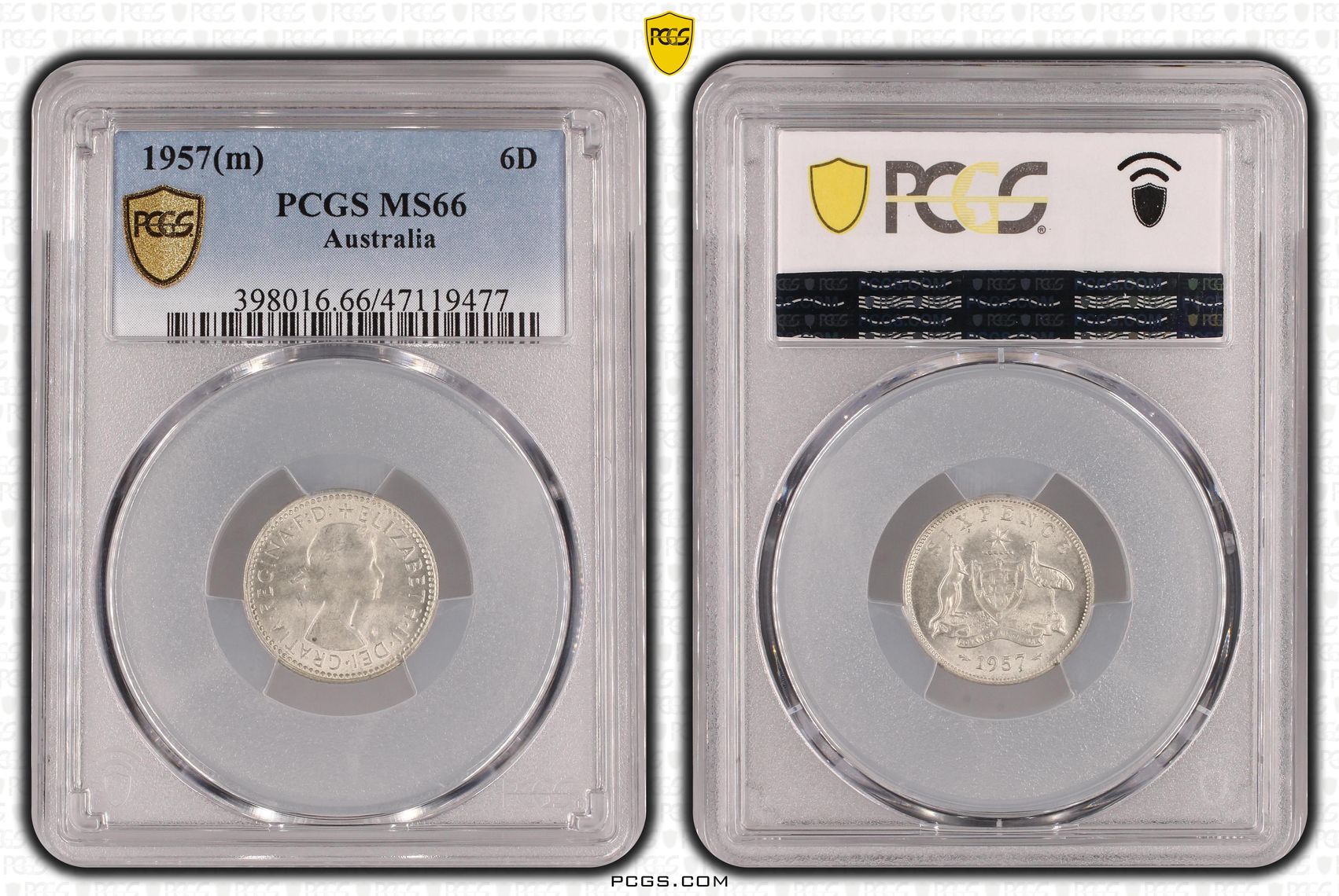 Elizabeth II, Sixpence, 1957(m), PCGS MS66