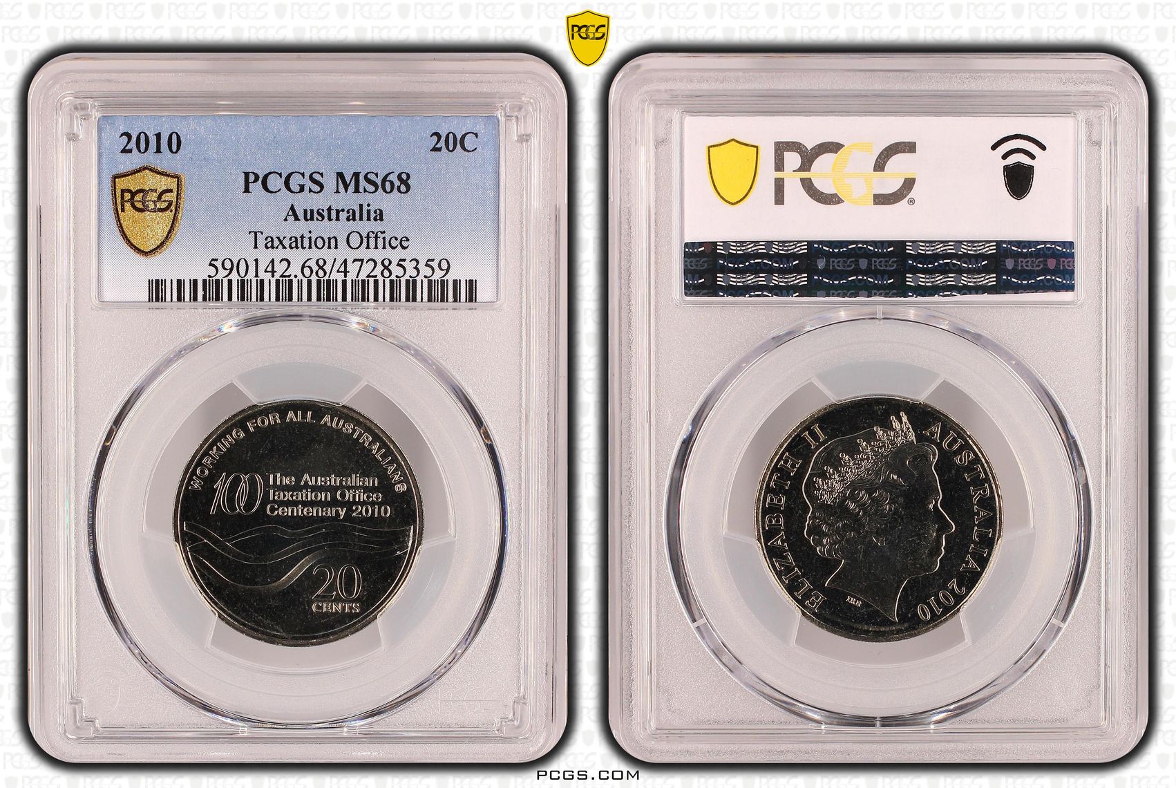 Elizabeth II, Taxation Office, Twenty Cent, 2010, PCGS MS68