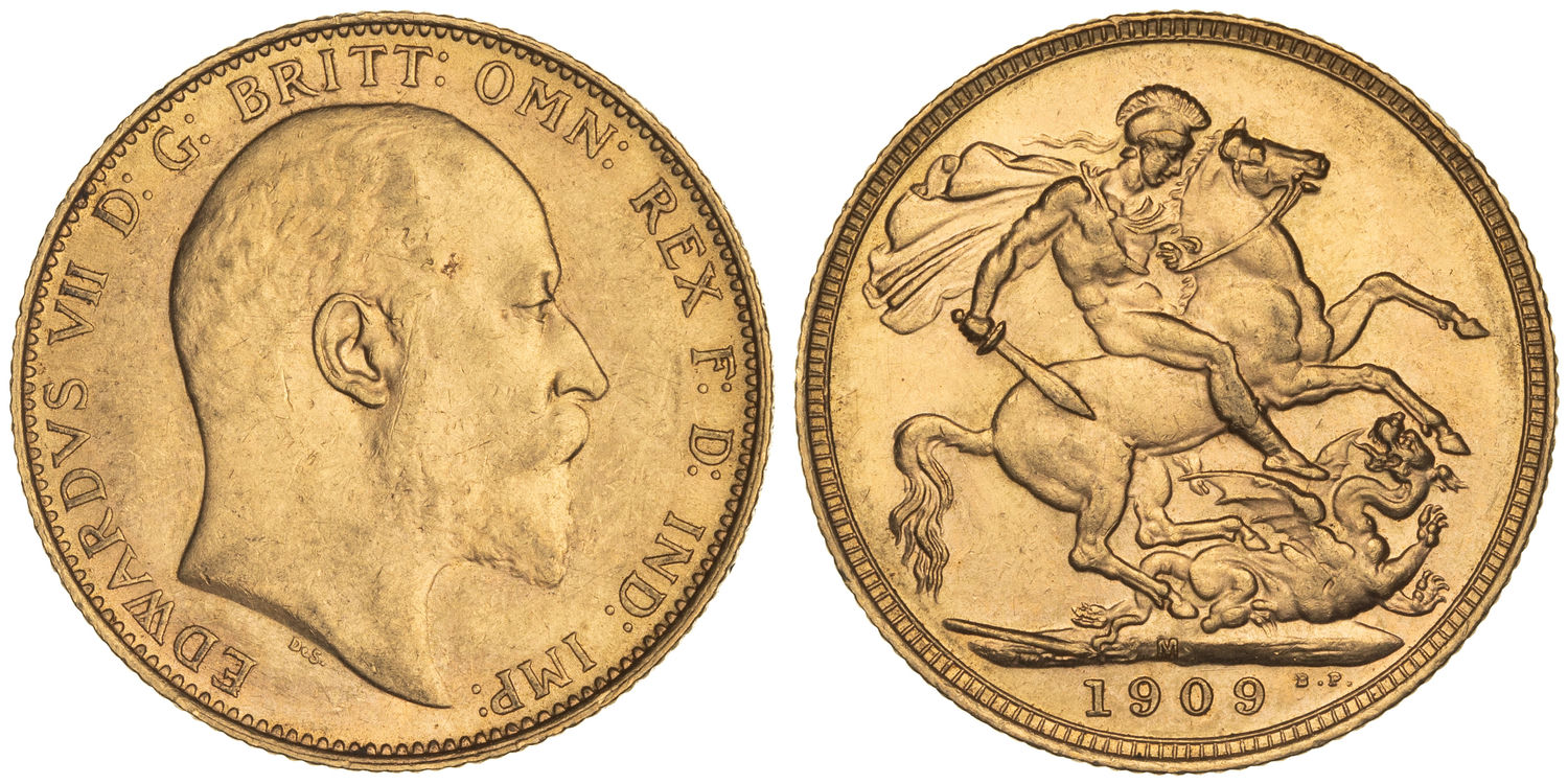 Edward VII, St George Reverse, Sovereign, 1909-M, UNC
