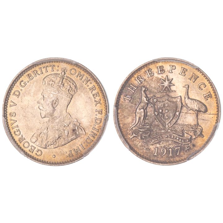 George V, Threepence, 1917-M, PCGS MS 65