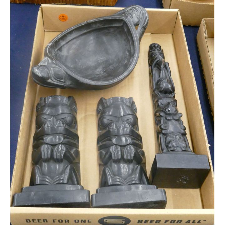 Box NW Coast Cast Argillite Style Totems etc.