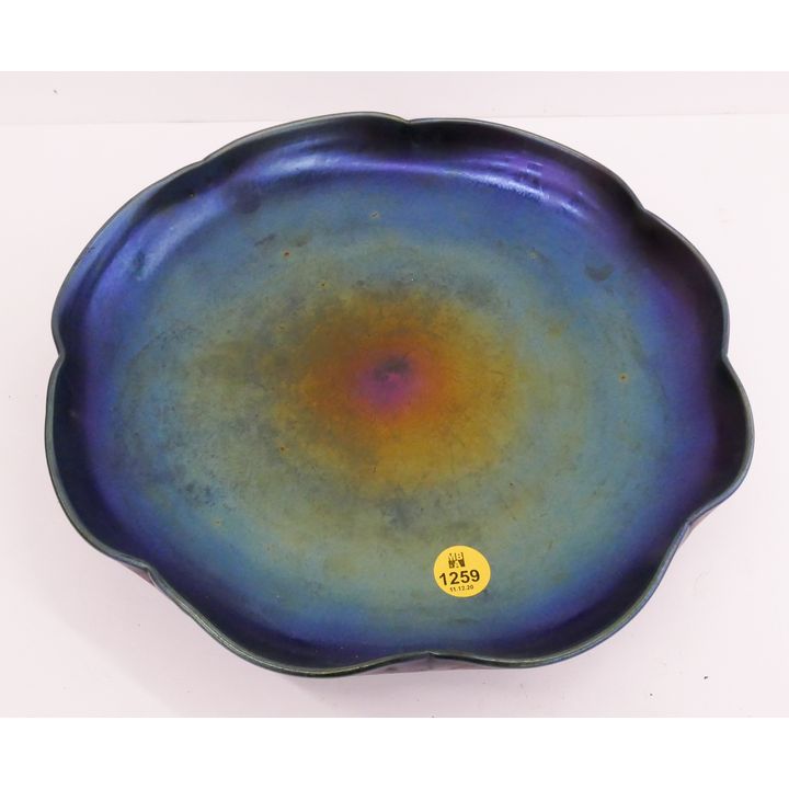 Blue Iridescent Glass Tray Signed LC Tiffany- 10''