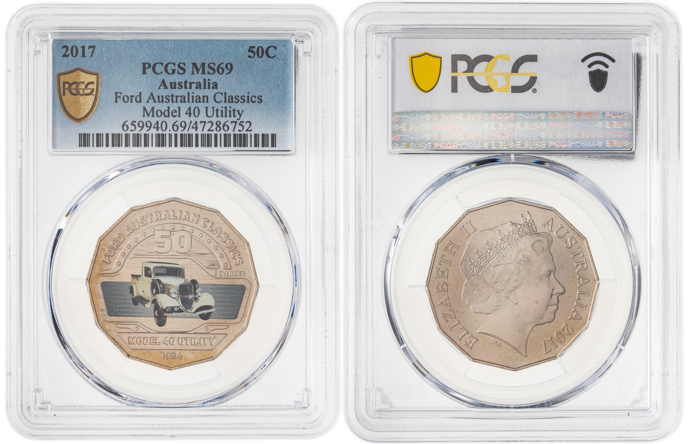 Elizabeth II, Ford Australian Classics - Model 40 Utility, Fifty Cent, 2017, PCGS MS69
