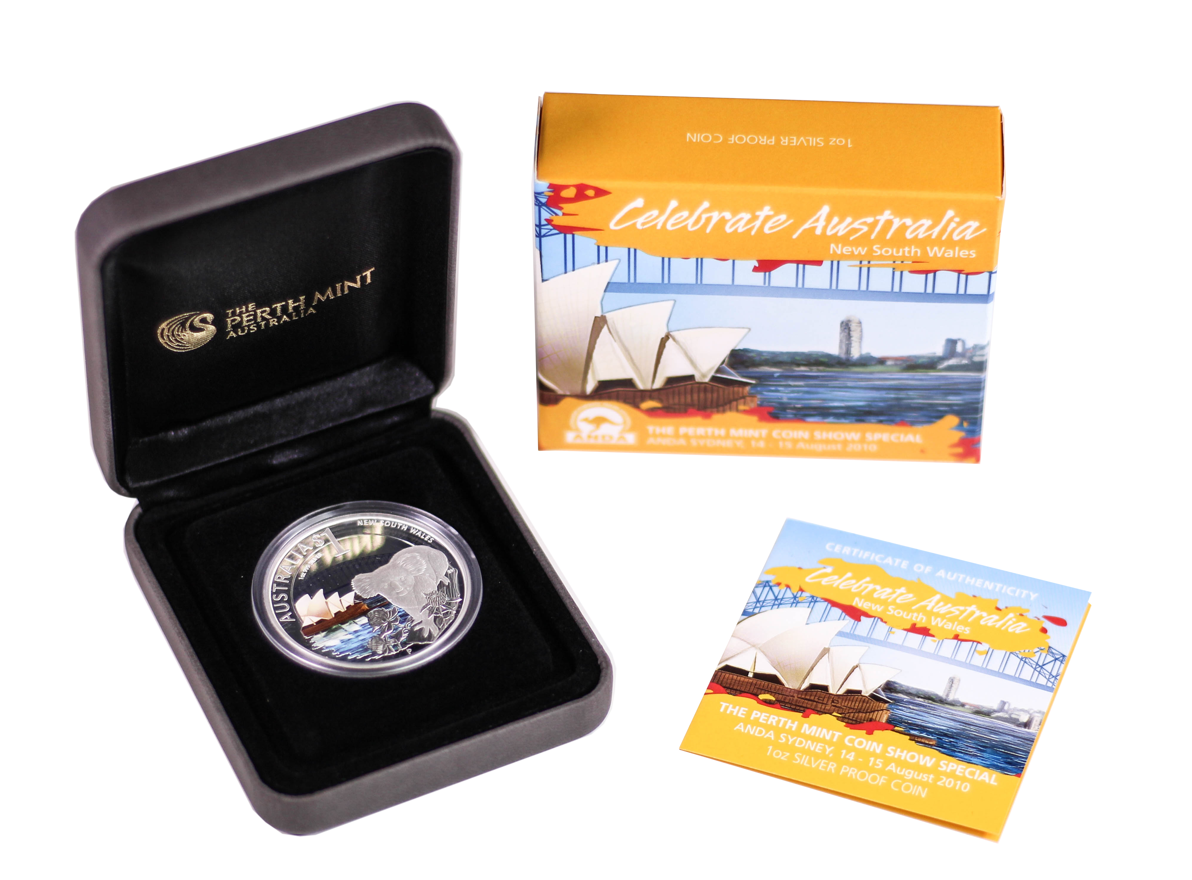 2010 Perth Mint $1 1oz Silver Celebrate Australia NSW ANDA Coin