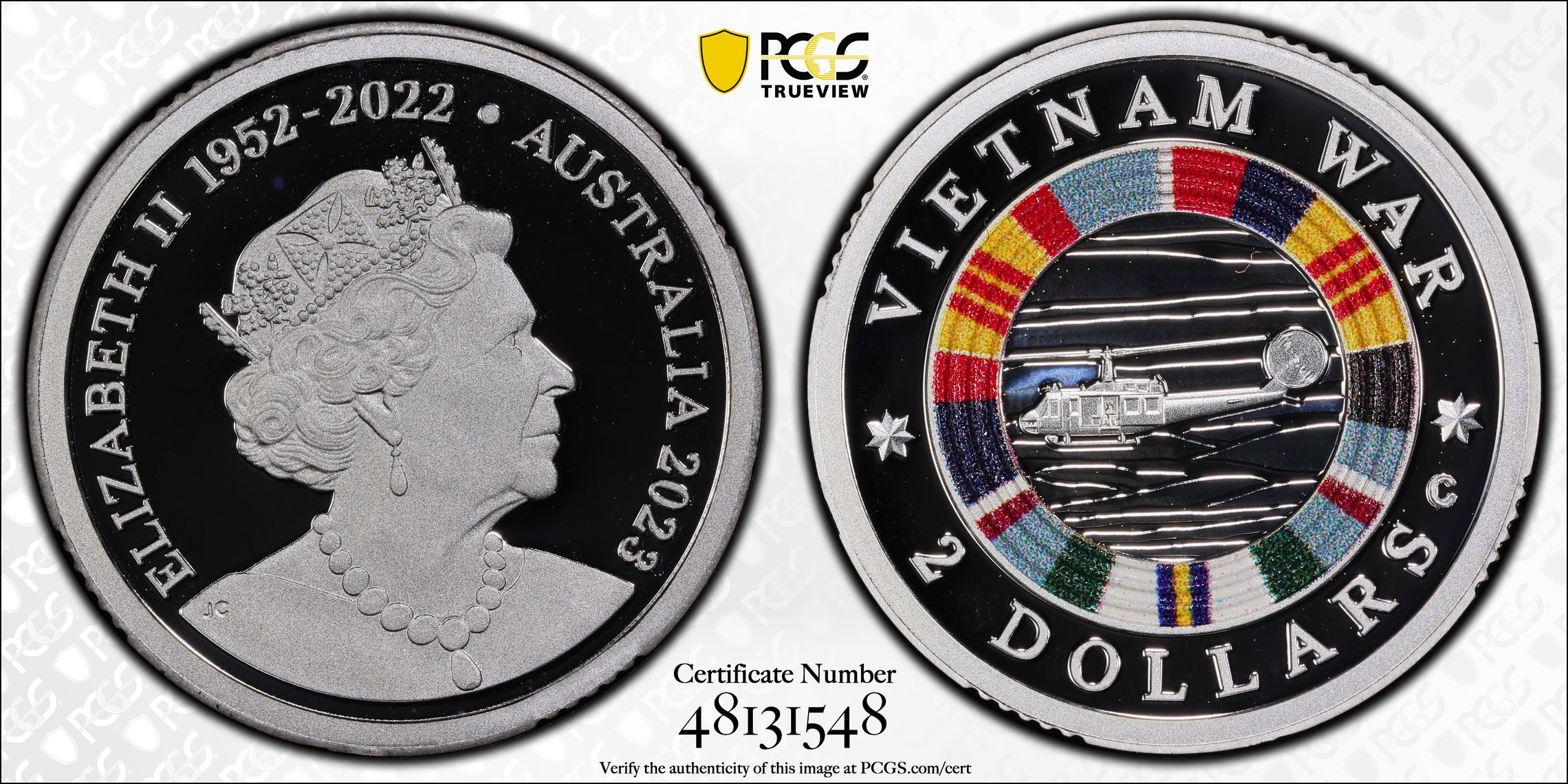 Elizabeth II, Vietnam War Colourised Silver, Two Dollar, 2023-C, PCGS PR69DCAM