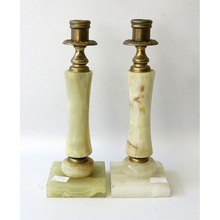 PAIR OF ONYX CANDLESTICKS