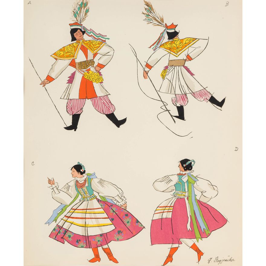 Zofia Stryjeńska | Stroje krakowskie, plansza nr 2 z teki Polish Peasants' Costumes, 1939 r.