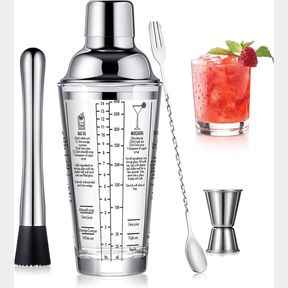 GLASS COCKTAIL SHAKER STAINLESS STEEL LEAK-PROOF LID BOSTON SHAKER MARTINI SHAKER BEGINNER BARTENDER KIT WITH JIGGER 14OZ MIXED DR