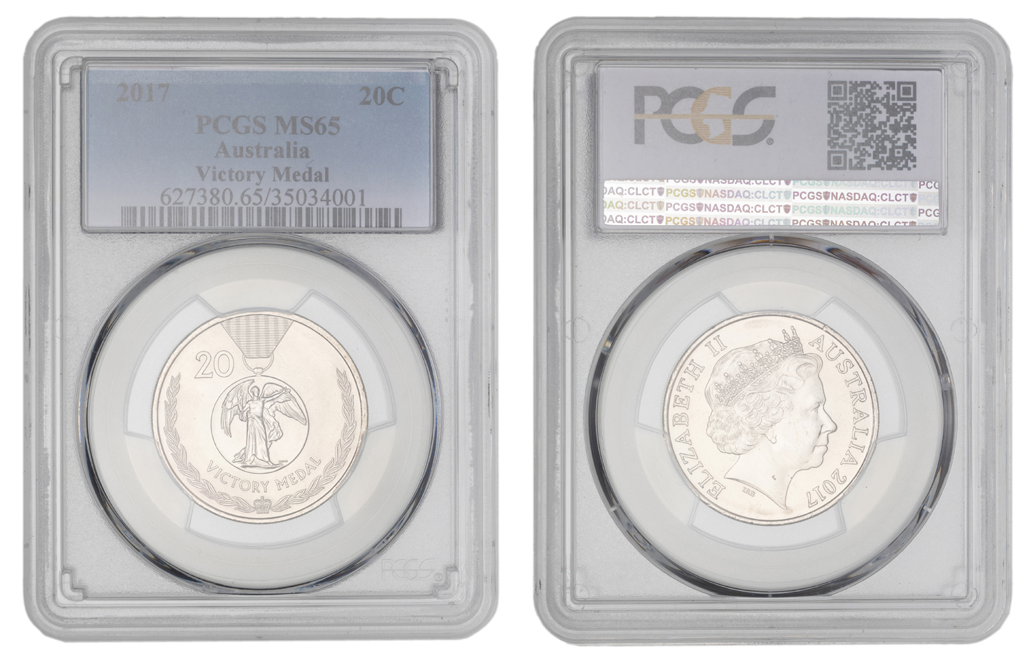 Elizabeth II, Victory Medal, Twenty Cent, 2017, PCGS MS65