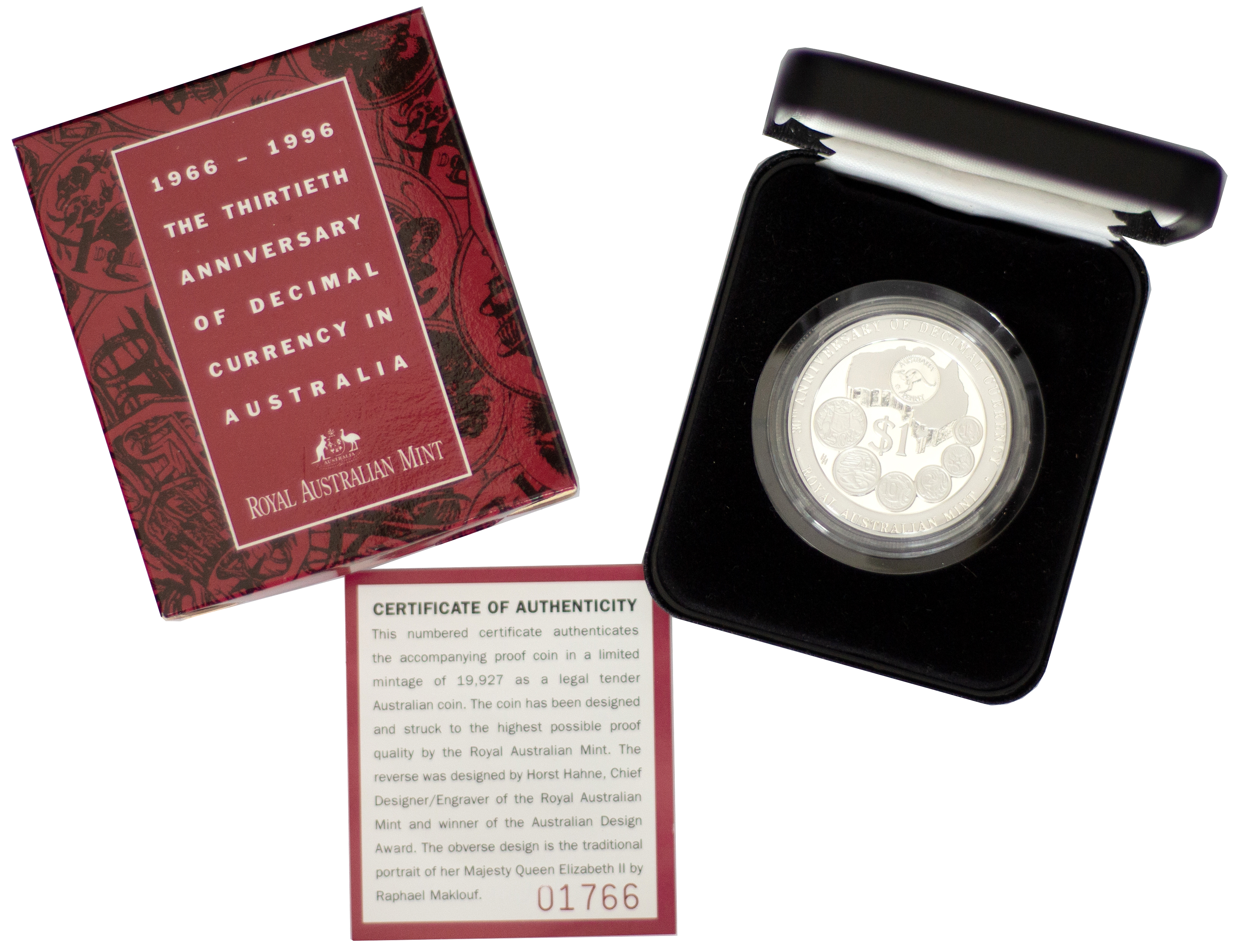 1996 RAM $1 30th Anniversary Of Decimal Currency 1oz Silver Proof Coin