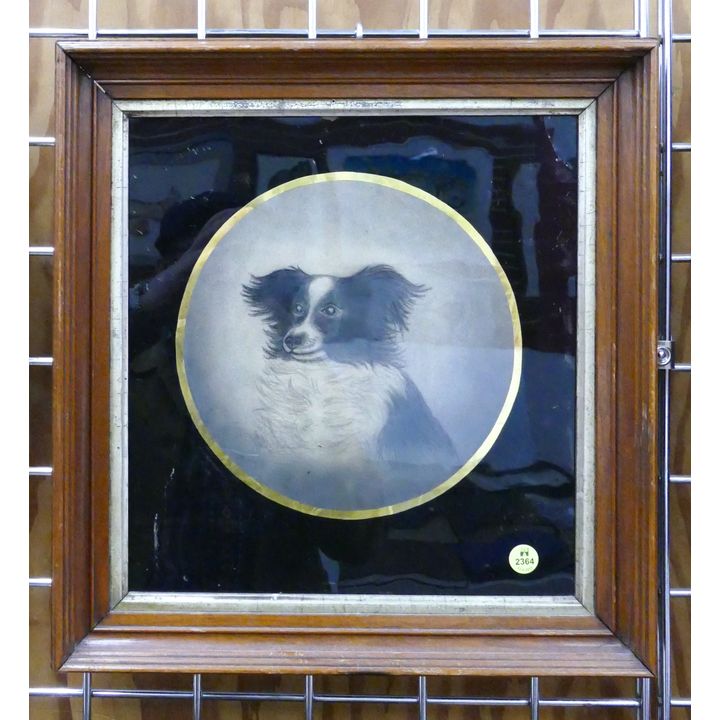Antique Dog Charcoal Portrait Framed- 16x15''