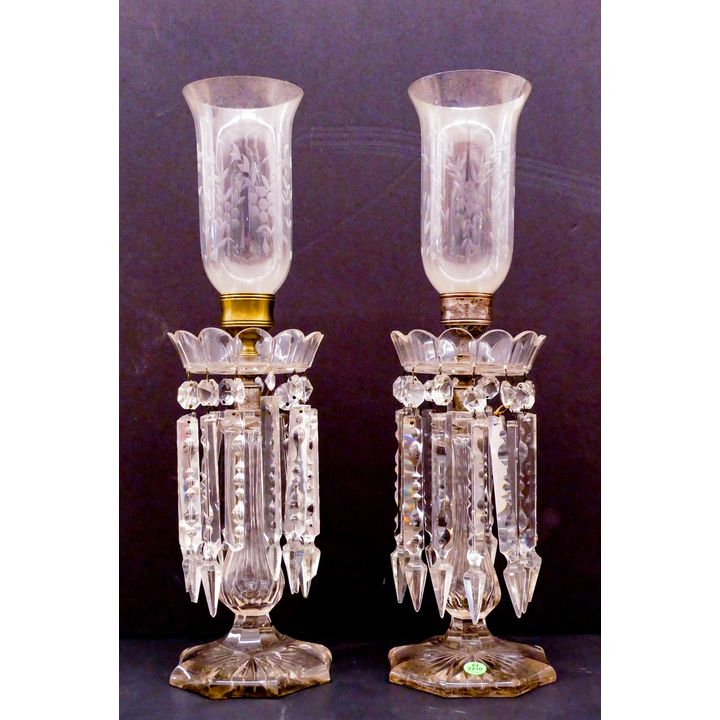 Pair Antique Cut Crystal Lusters- 20.5x5.5'' with some damage
