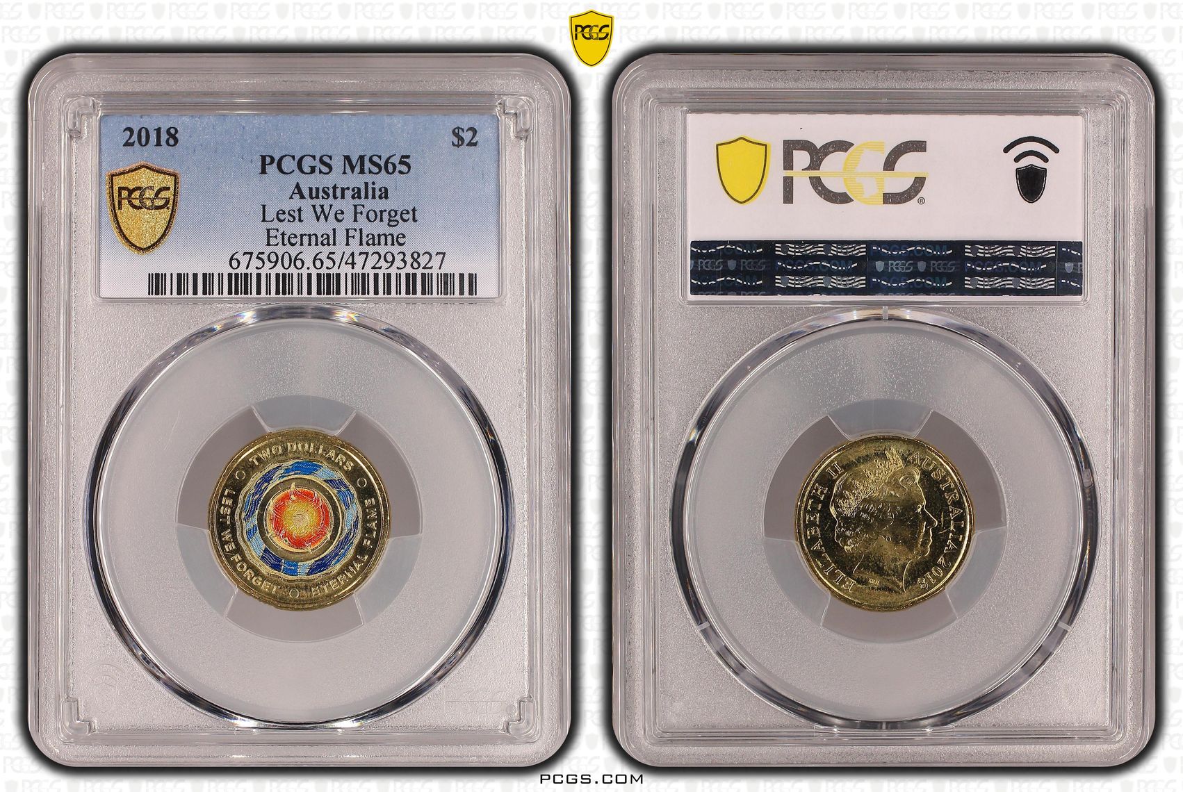 Elizabeth II, Lest We Forget Eternal Flame, Two Dollar, 2018, PCGS MS65