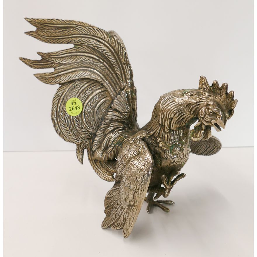 Silverplated Table Fighting Cock- 9''