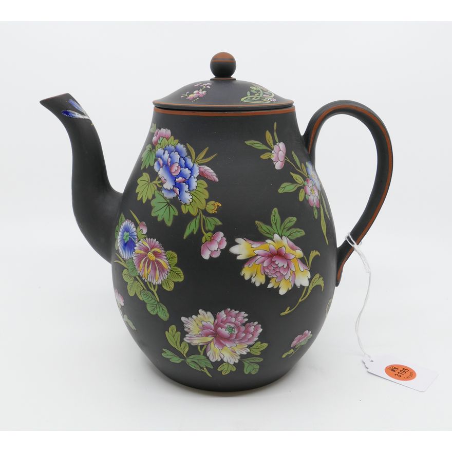 Wedgwood Capri Ware Enameled Black Basalt Teapot- 8.5"