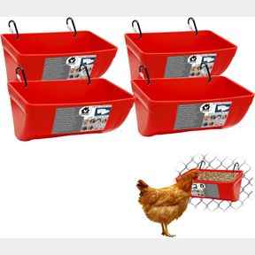 4 PACK CHICKEN FEEDER FEED TROUGH WITH CLIPS HANGING FENCE FEEDERS FOR GOAT DUCK SHEEPLE PIGLETS HORSE CHICKEN DEER GOOSE, PIG POU