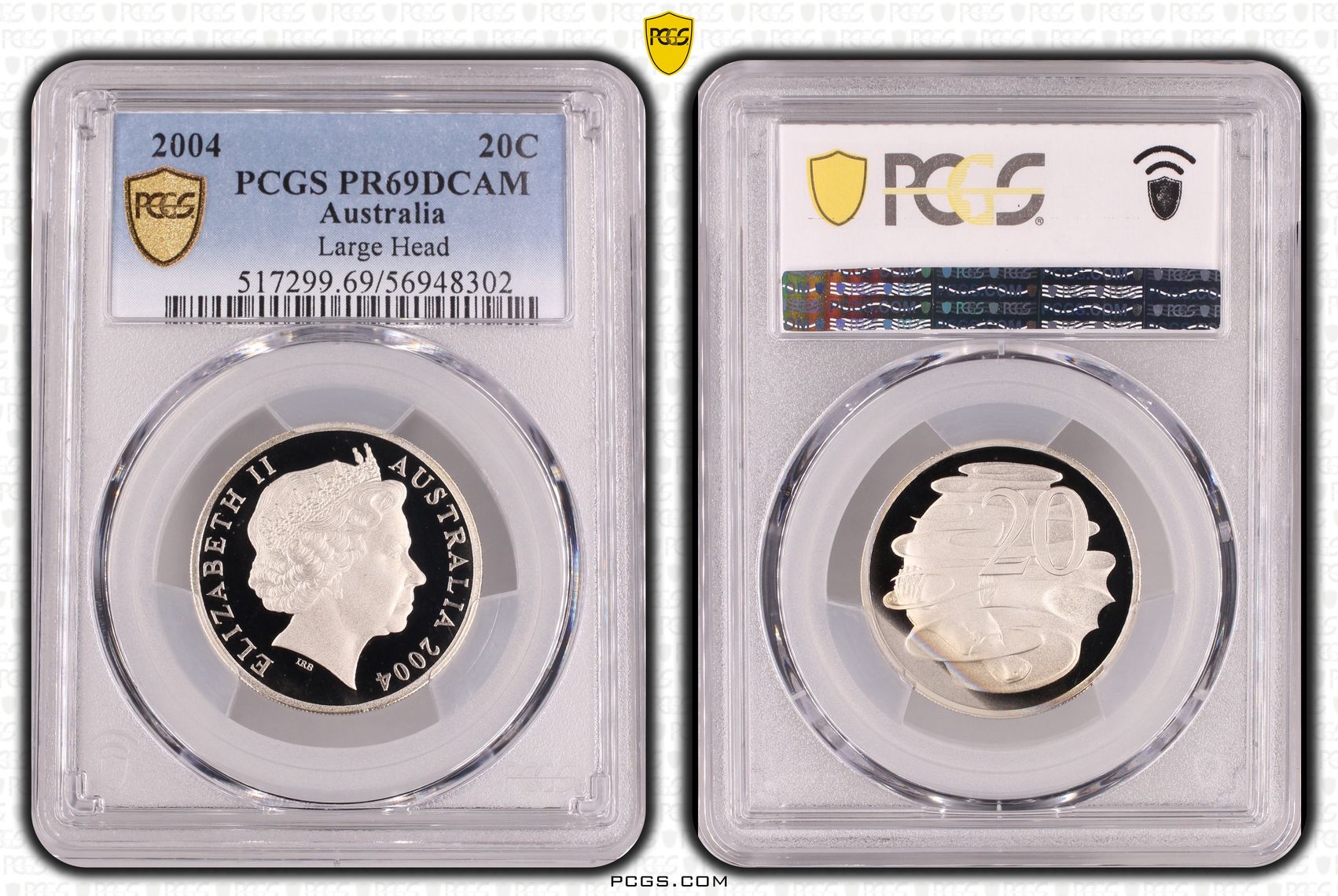 Large Head, Twenty Cent, 2004, PCGS PR69DCAM