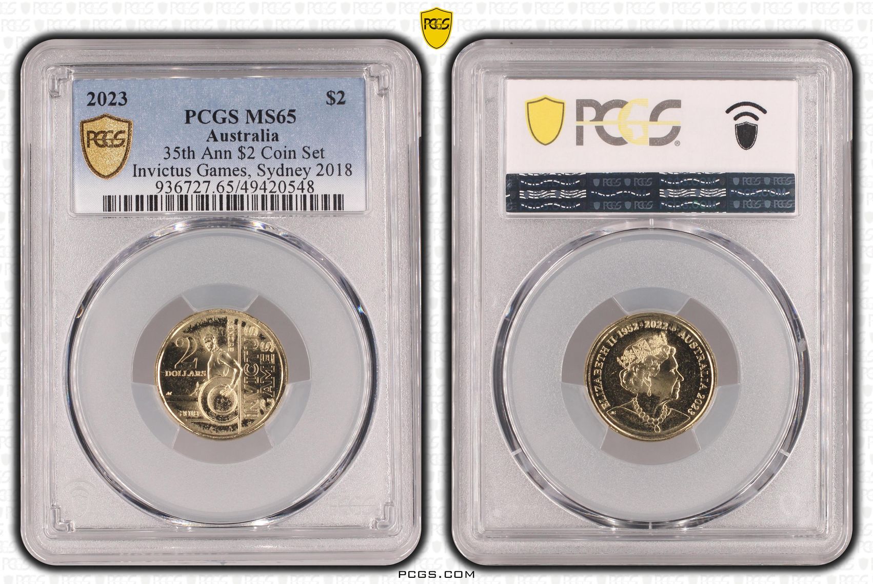 Elizabeth II, 35th Ann $2 Coin Set Invictus Games, Sydney 2018, Two Dollar, 2023, PCGS MS65