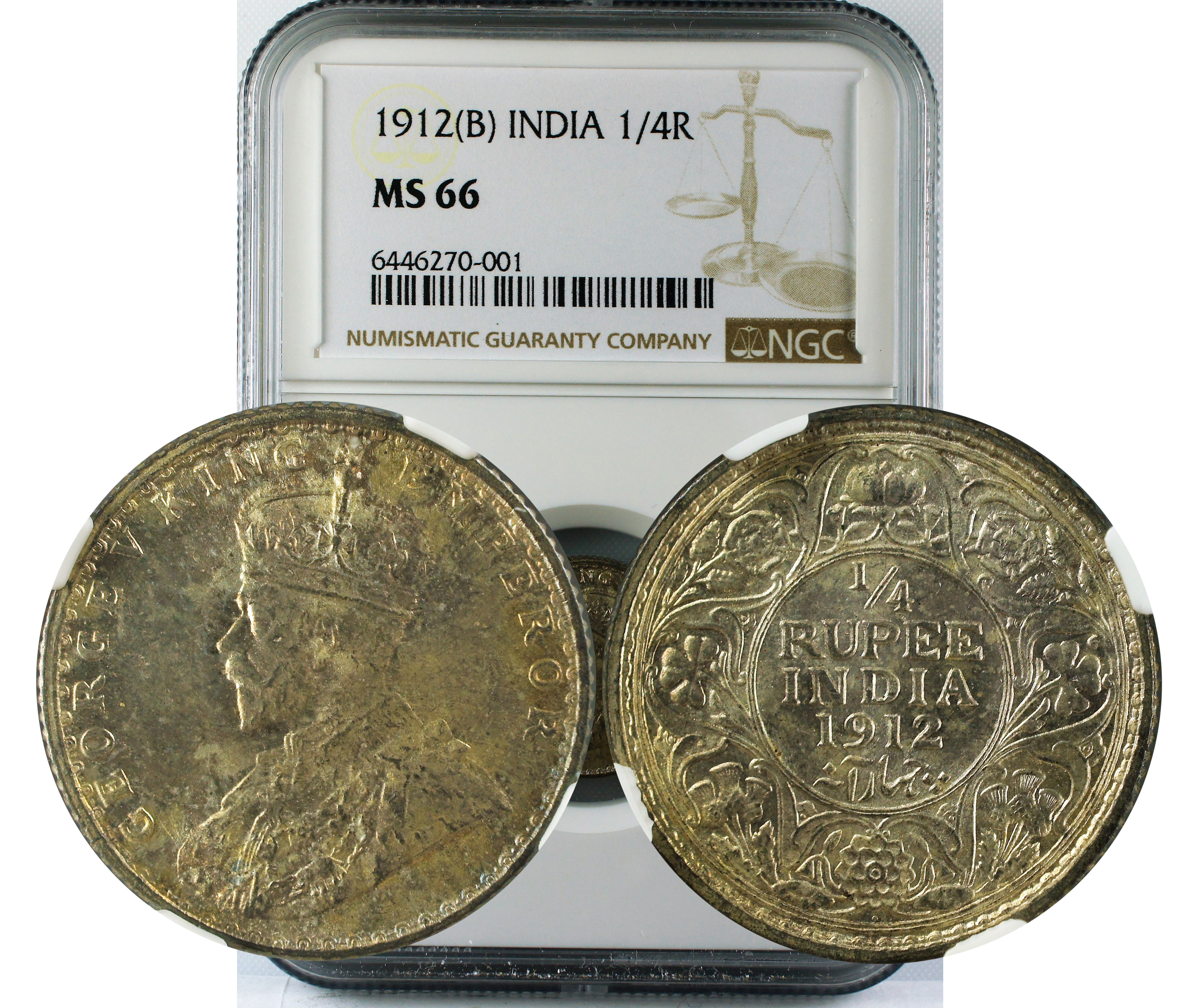 1912 B INDIA 1/4 RUPEE MS66