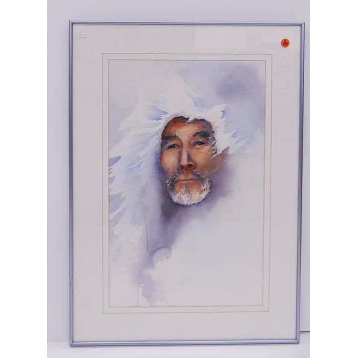 Val Persoon Eskimo Portrait Watercolor Framed- 28x20''
